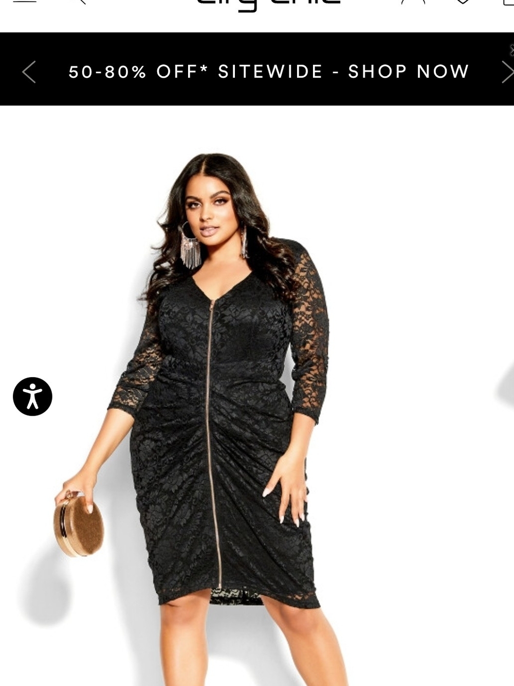 CITY CHIC DRESS LACEY ZIP Black Dress, Size 14